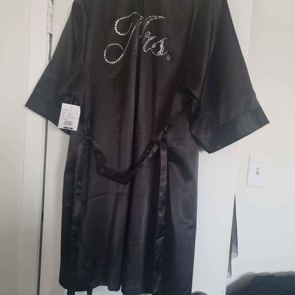 Mrs. Rhinestone Black Satin Robe - Picture 5 of 7